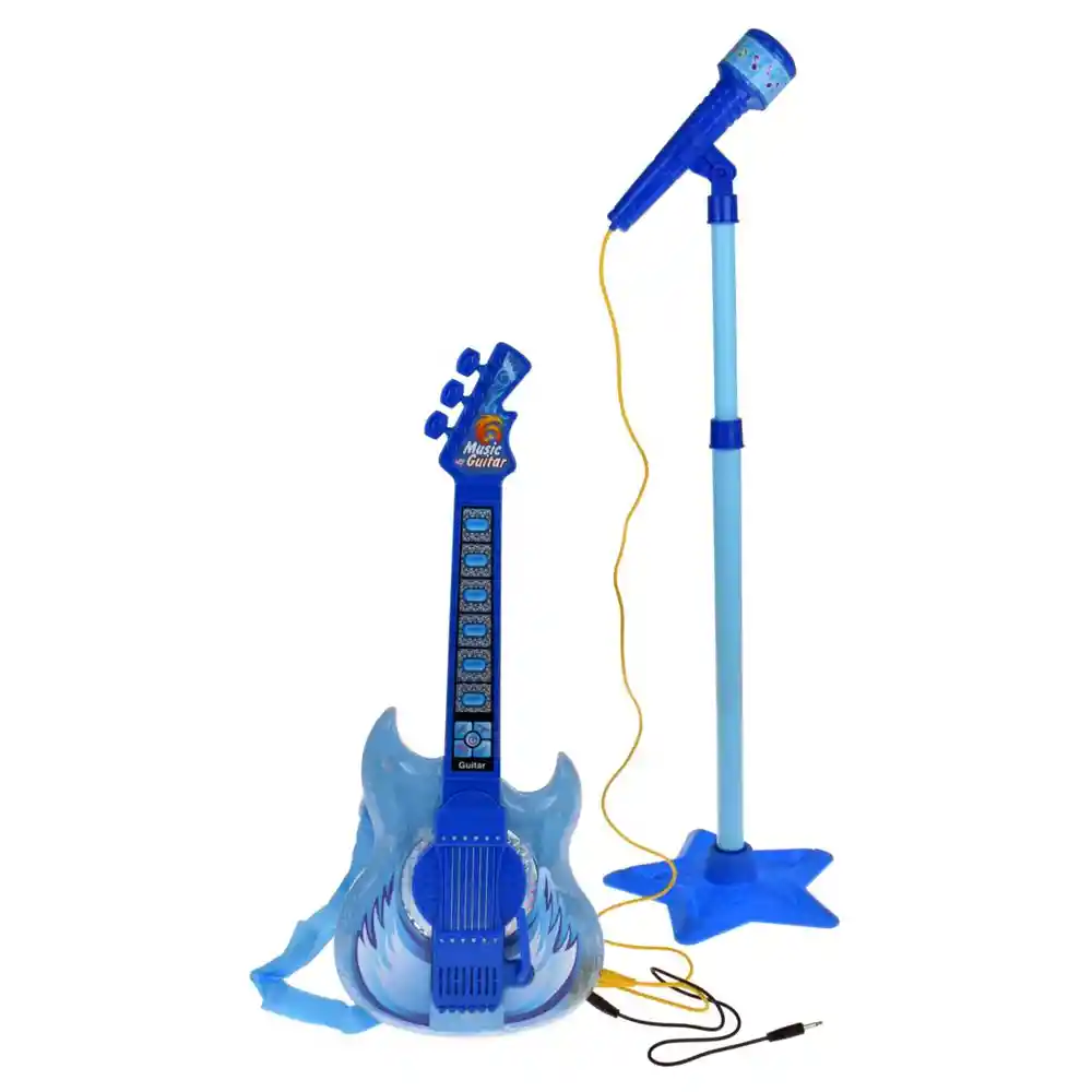 Guitarra Musical De Juguete Con Micrófono Azul