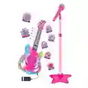 Guitarra Musical De Juguete Con Micrófono Rosada