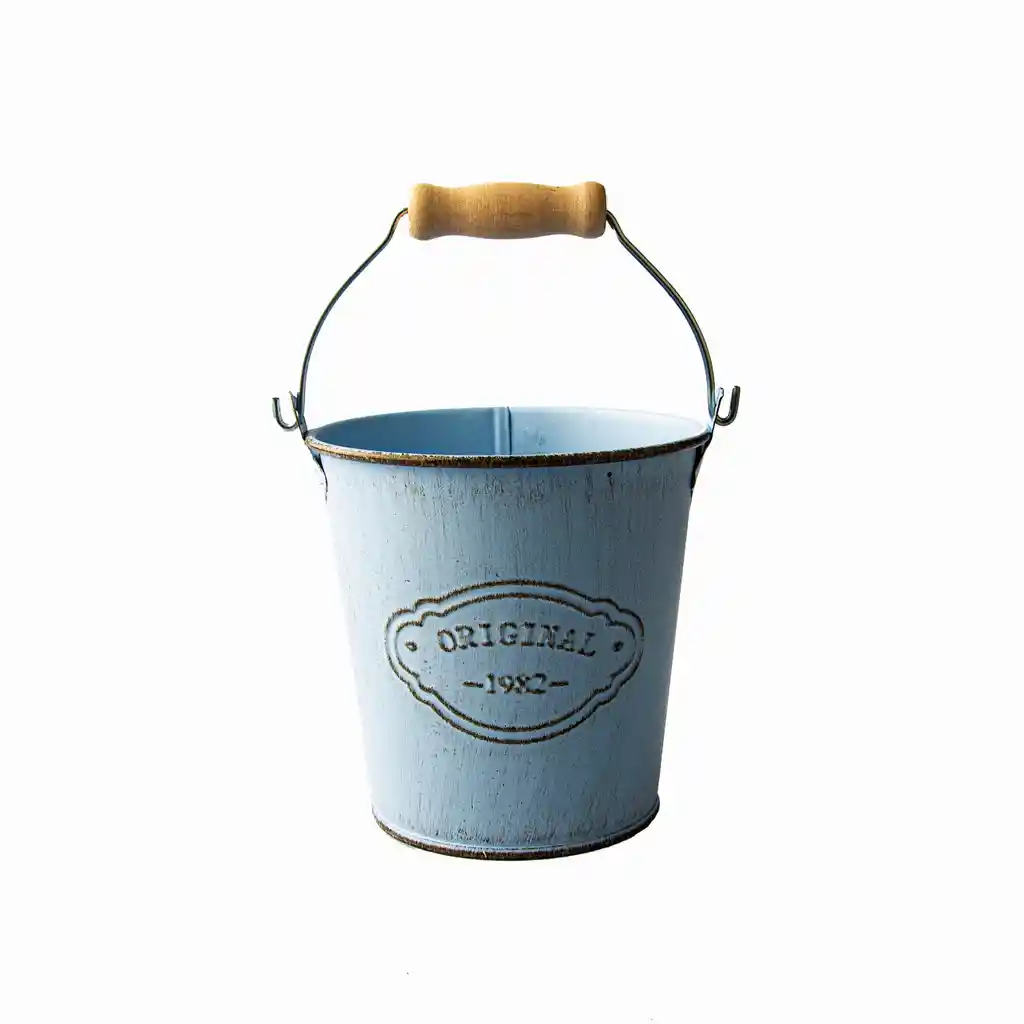 Jarra Macetero Metálico Con Manga Celeste