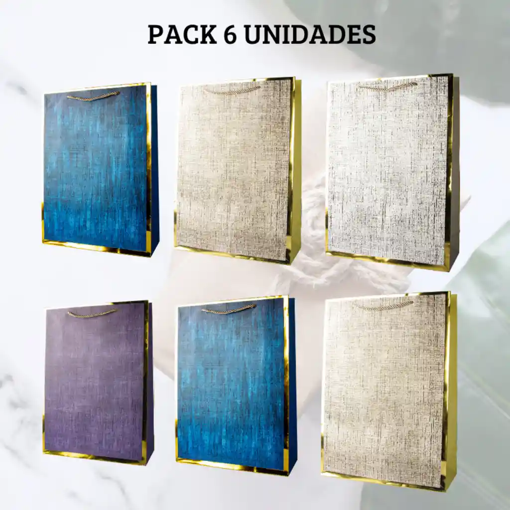 Pack De 6 Bolsas De Regalo Grande Diseño Tela Linea Dorada