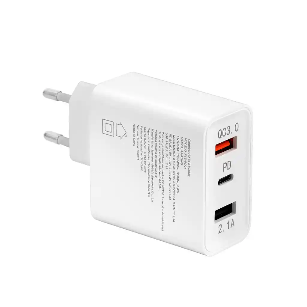 Adaptador De Carga Rápida 28.5w 3 Puertos. Usb, Tipo-c