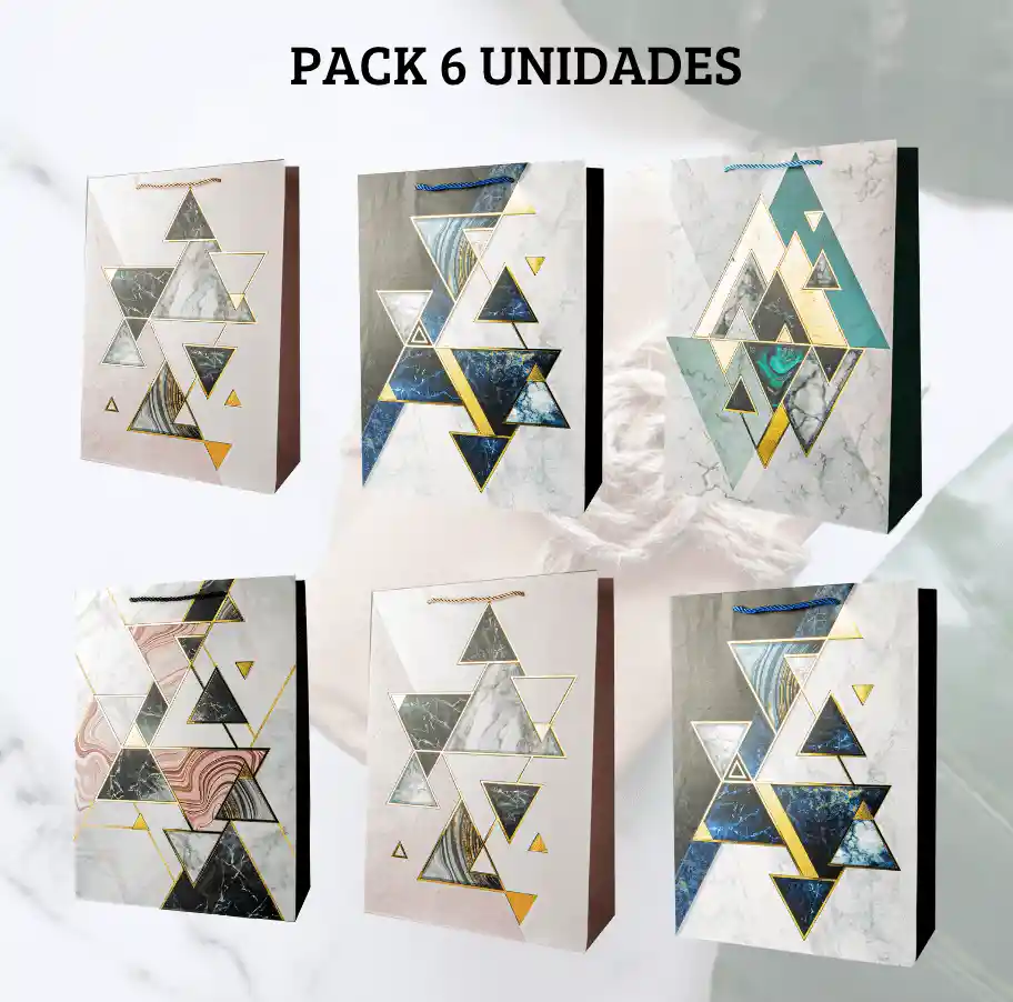 Pack De 6 Bolsa De Regalo Grande Diseño Geometrico Arte