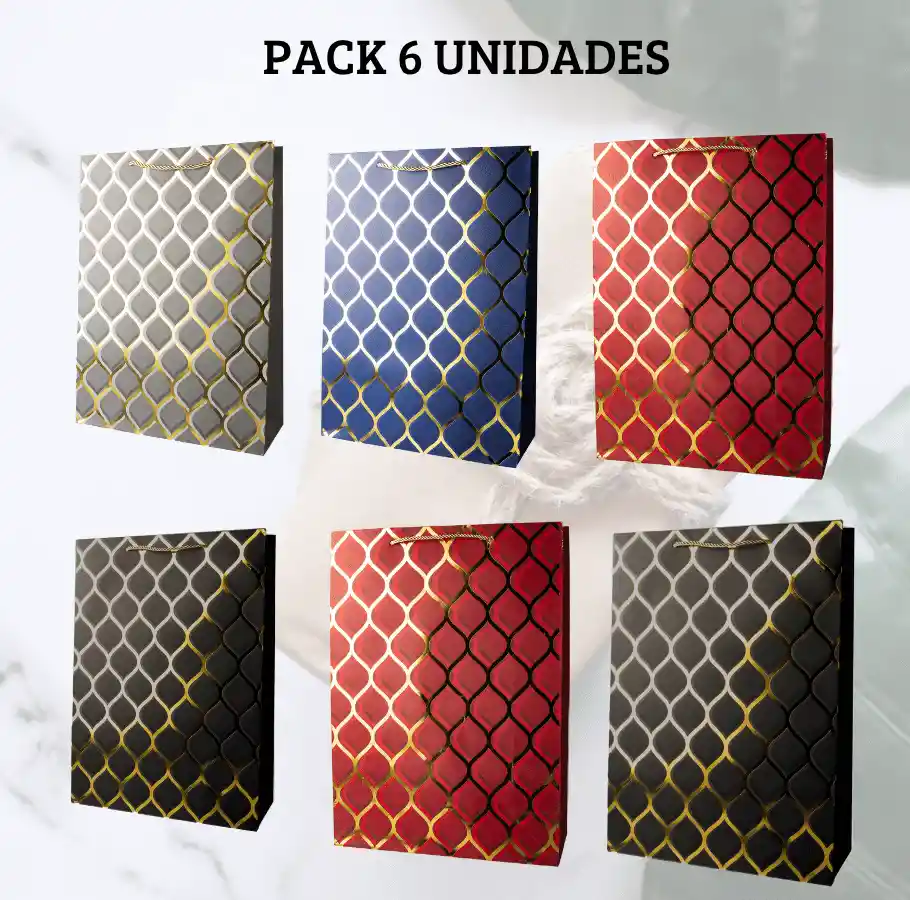 Pack De 6 Bolsa De Regalo Grande Diseño Estilo Rejas Doradas