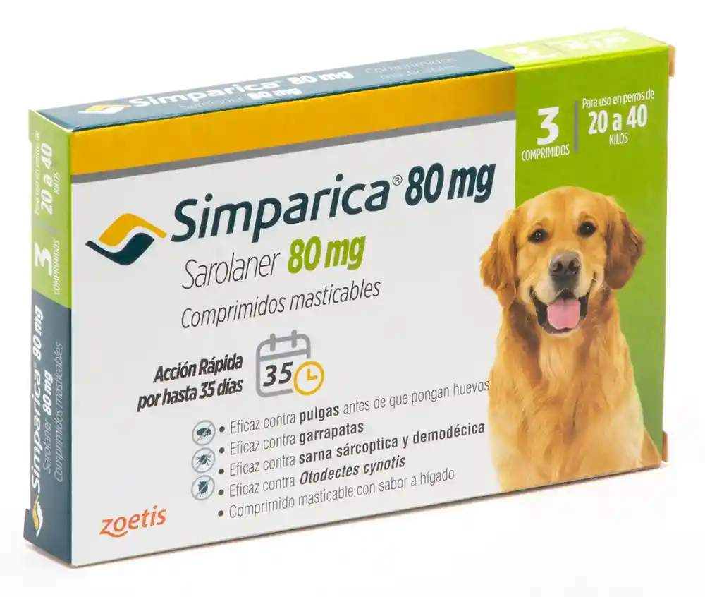 Simparica 80 Mg. De 20 A 40 Kg. 3 Comprimidos