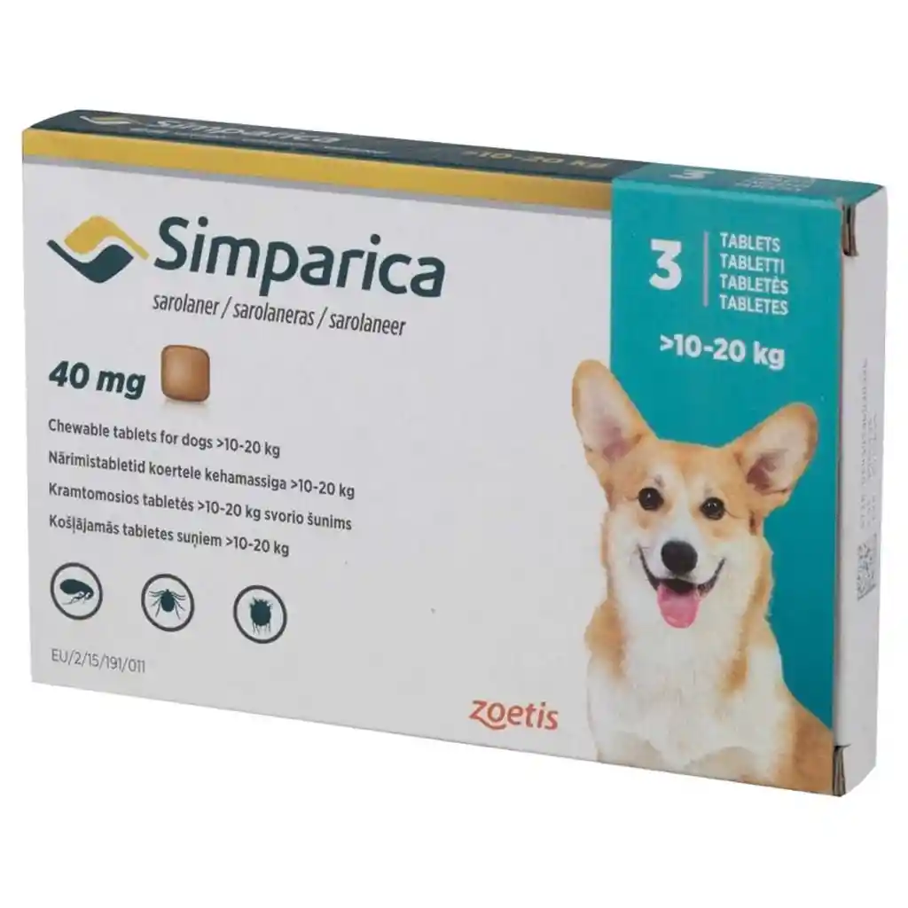 Simparica 40 Mg. De 10 A 20 Kg. 3 Comprimidos