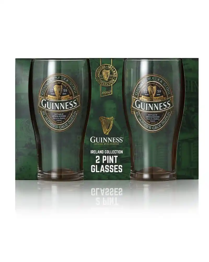 Guinness Set 2 Vasos Pinta Ireland Label Official Merchandise - Gift Pack