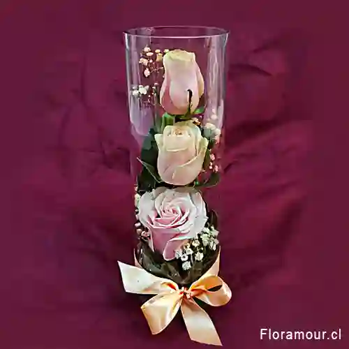 Moulin Florero De Vidrio Con Trio De Rosas Interior