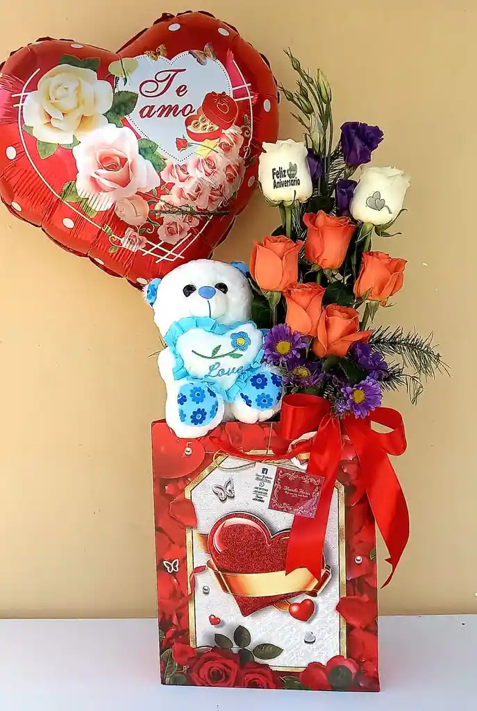 Bolsito Peluche Con 2 Rosas Grabadas