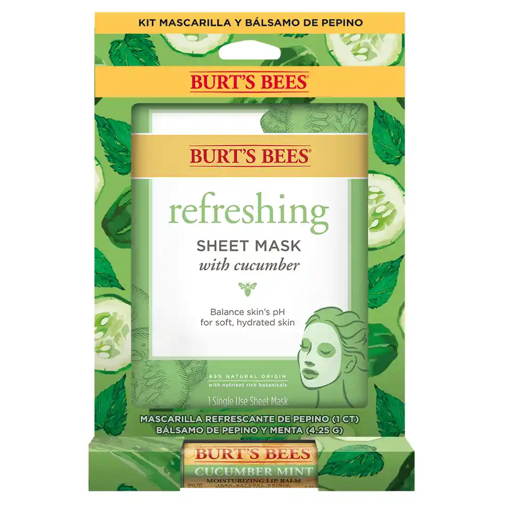 Burt's Bees Kit Mascarilla Y Balsamo Labial Pepino