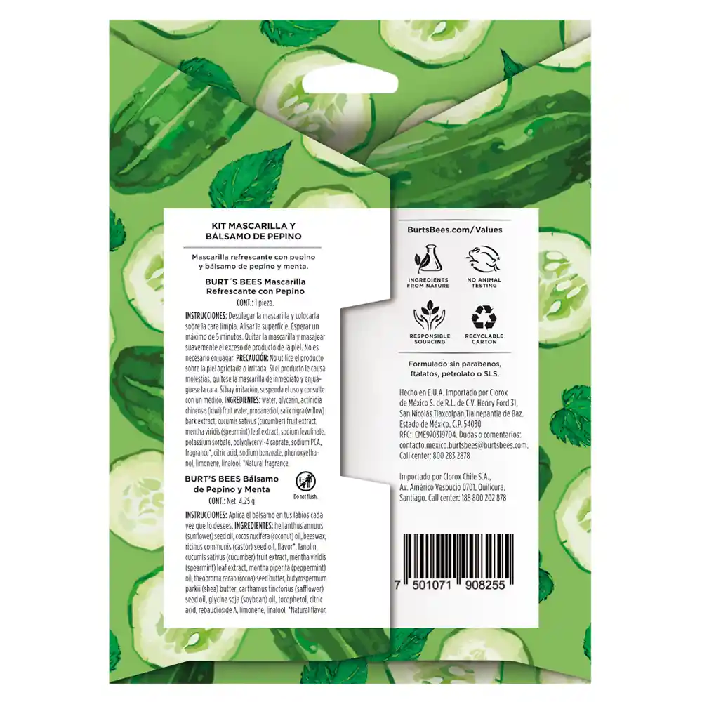 Burt's Bees Kit Mascarilla Y Balsamo Labial Pepino
