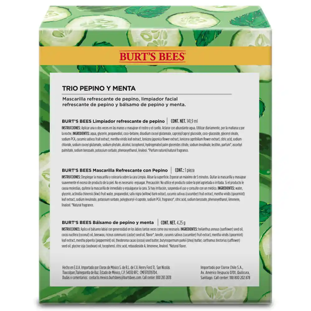 Burt's Bees Kit Facial Trio Pepino Y Menta