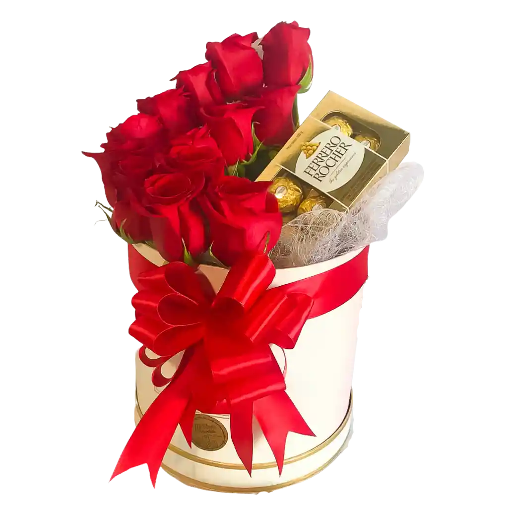 Bouquet De 15 Rosas Con Bombones En Caja