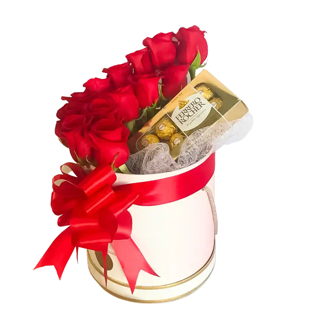 Bouquet De 15 Rosas Con Bombones En Caja