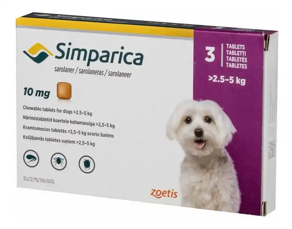 Simparica 10 Mg. De 2,5 A 5 Kg. 3 Comprimidos