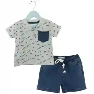 Conjunto De Short Y Polera Jeans Niño 0-3m