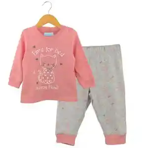 Pijama De Algodon Niña Gato 6-9m