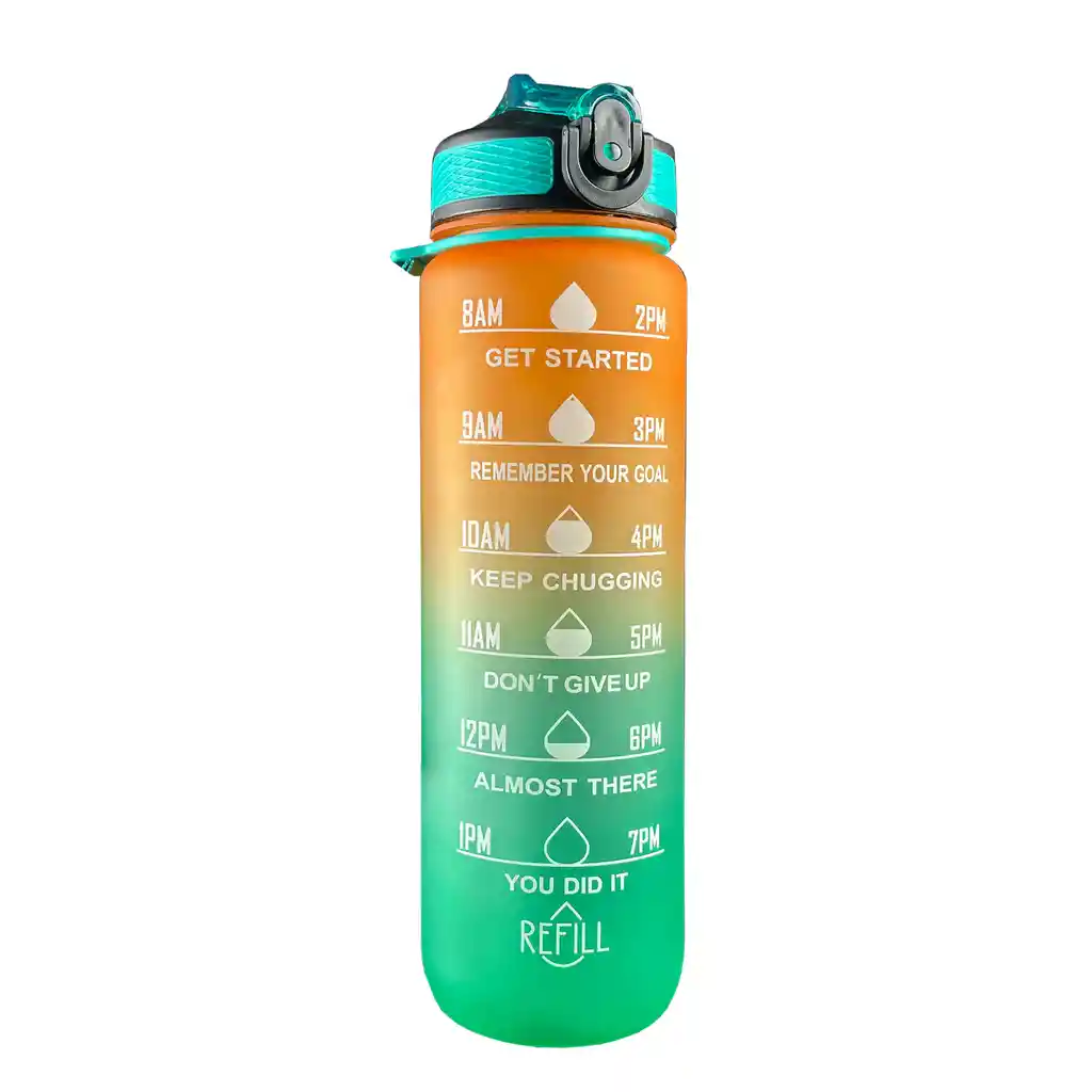 Botella De Agua 1 Litro Marcador Tiempo Horario Bpa Free Naranja