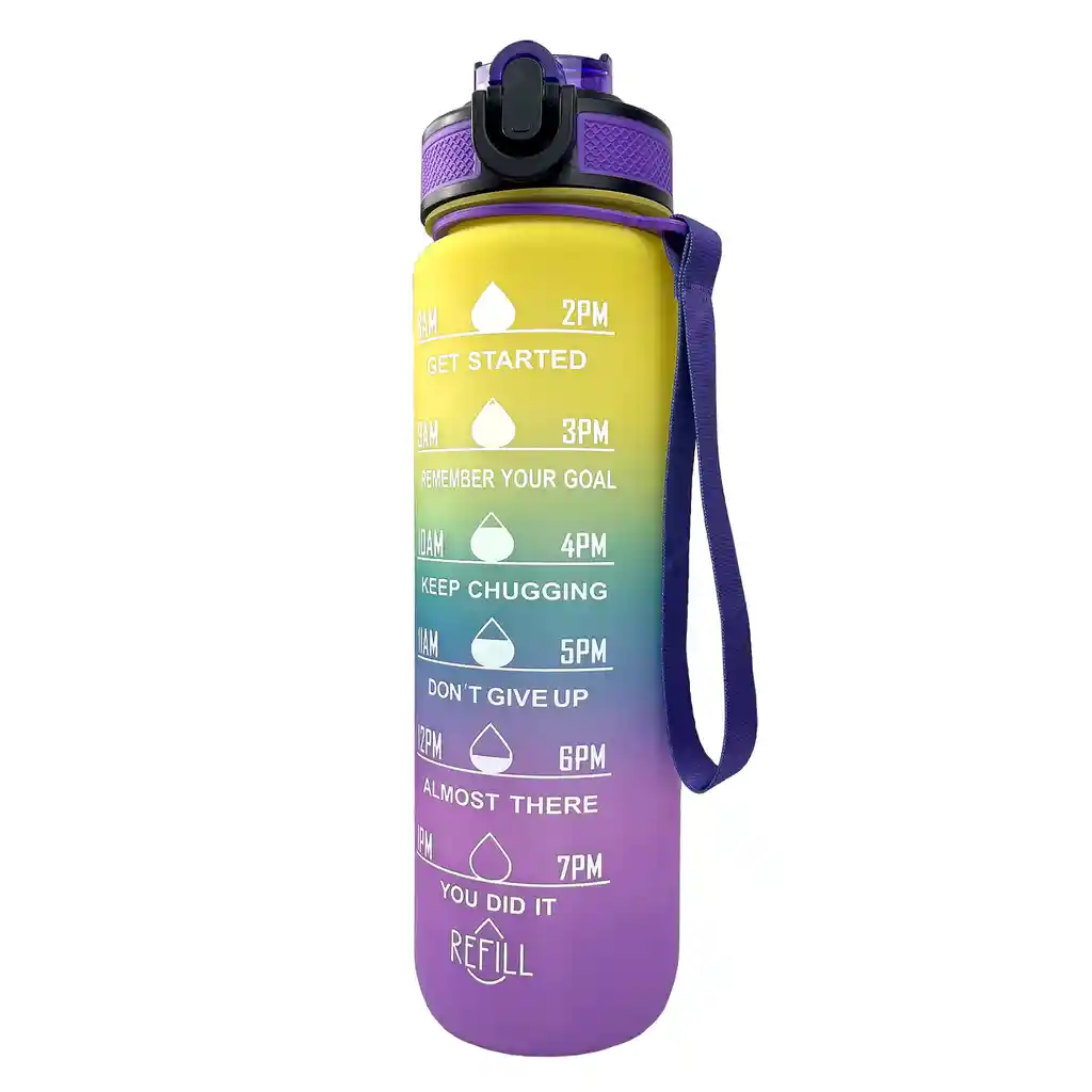 Botella De Agua 1 Litro Marcador Tiempo Horario Bpa Free Amarillo