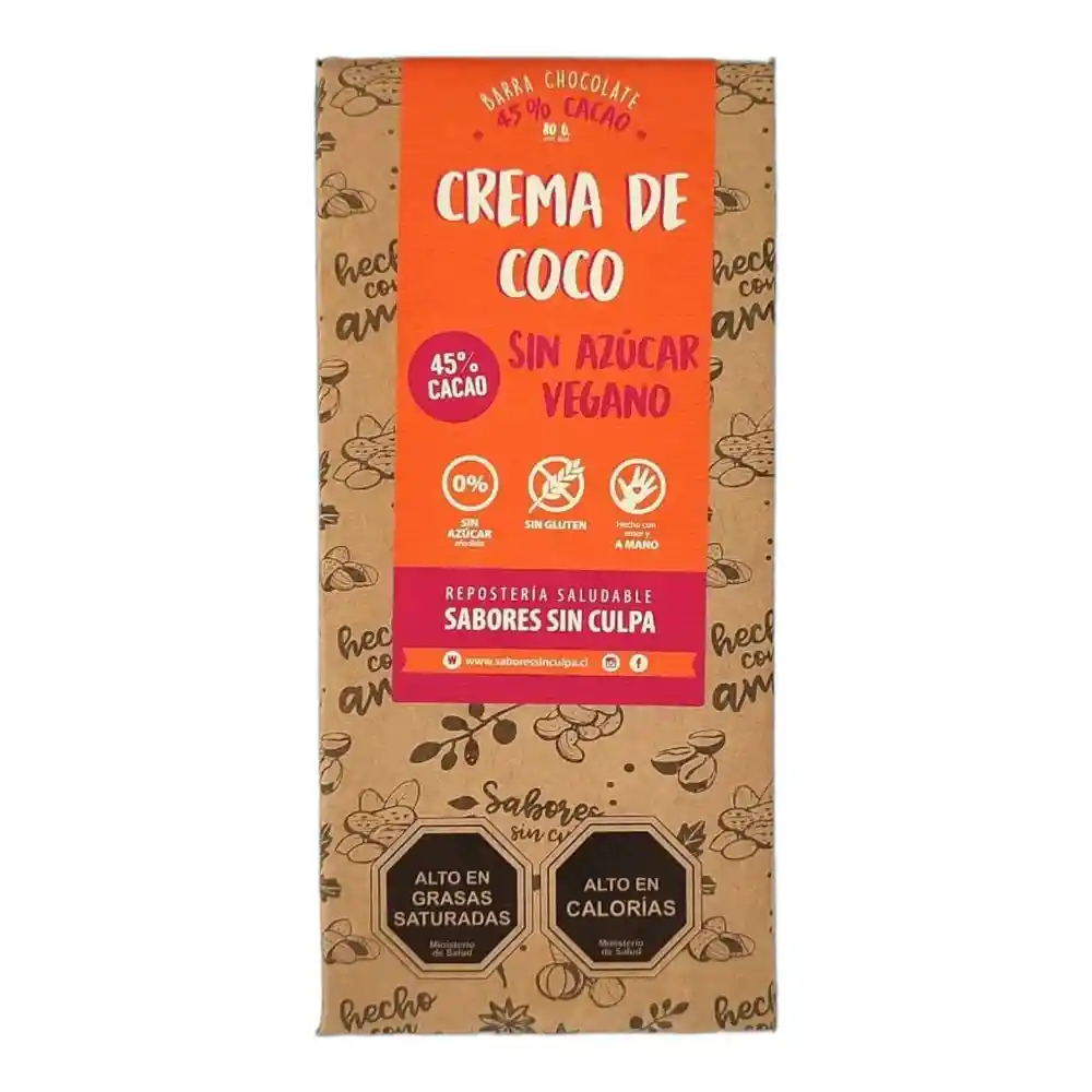 Sabores sin culpa Barra De Chocolate Crema De Coco 80 Gr