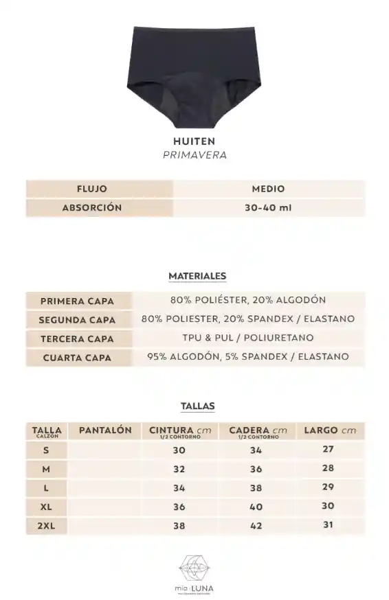 Calzón Menstrual Huiten «primavera» Flujo Medio Talla L