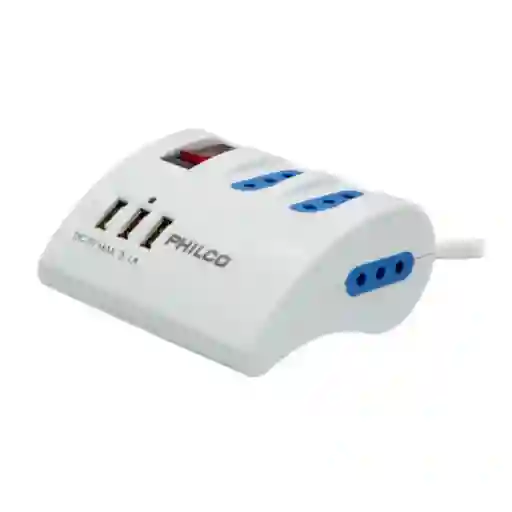 Alargador Extensión Philco 3 Pos Y 3 Usb Blanco