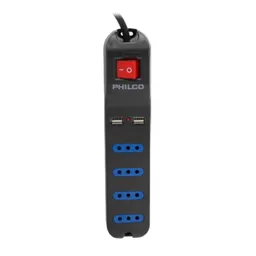 Alargador Extension Philco 4 Pos Y 2 Usb Negro