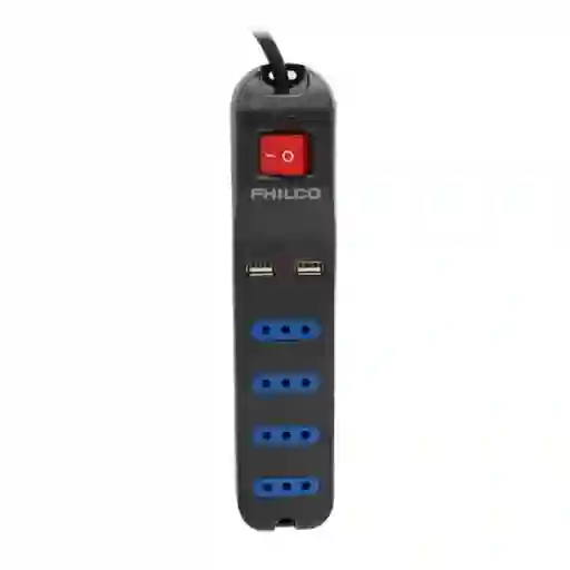 Alargador Extension Philco 4 Pos Y 2 Usb Negro