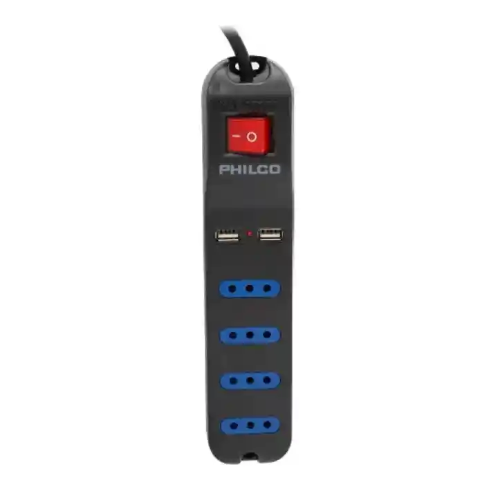 Alargador Extension Philco 4 Pos Y 2 Usb Negro