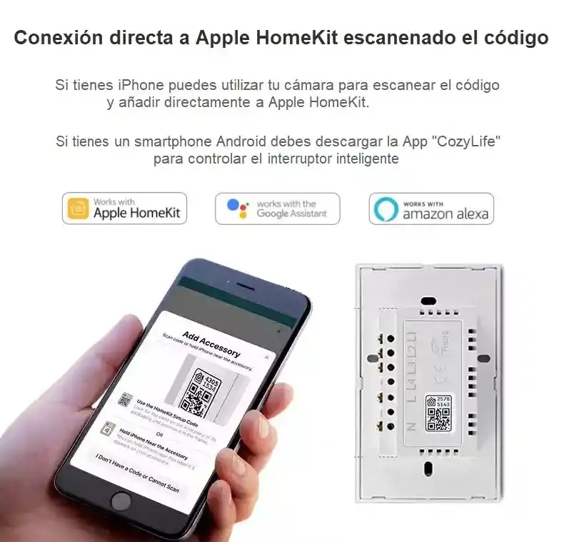 Interruptor Inteligente Doble Blanco Apple Homekit, Alexa & Google Home