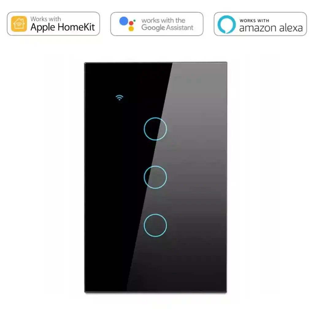 Interruptor Inteligente Triple Negro Apple Homekit, Alexa & Google Home