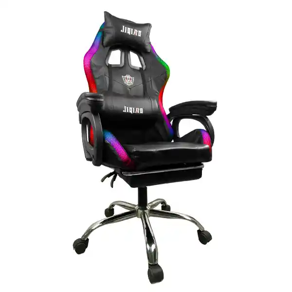 Silla Gamer Con Luces, Apoya Piernas, Reclinable, Masajeador Negra