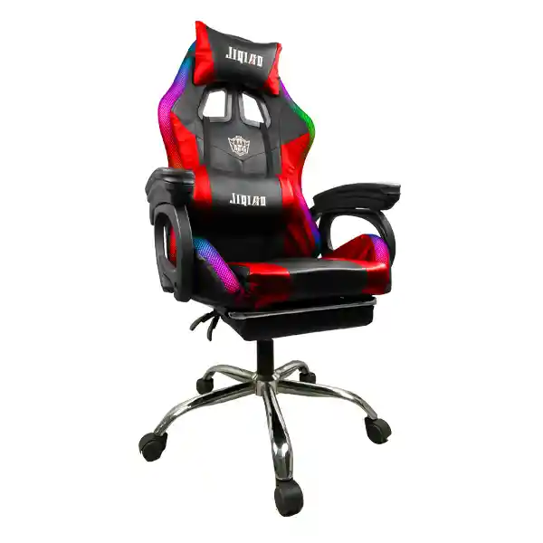 Silla Gamer Con Luces, Apoya Piernas, Reclinable, Masajeador Roja