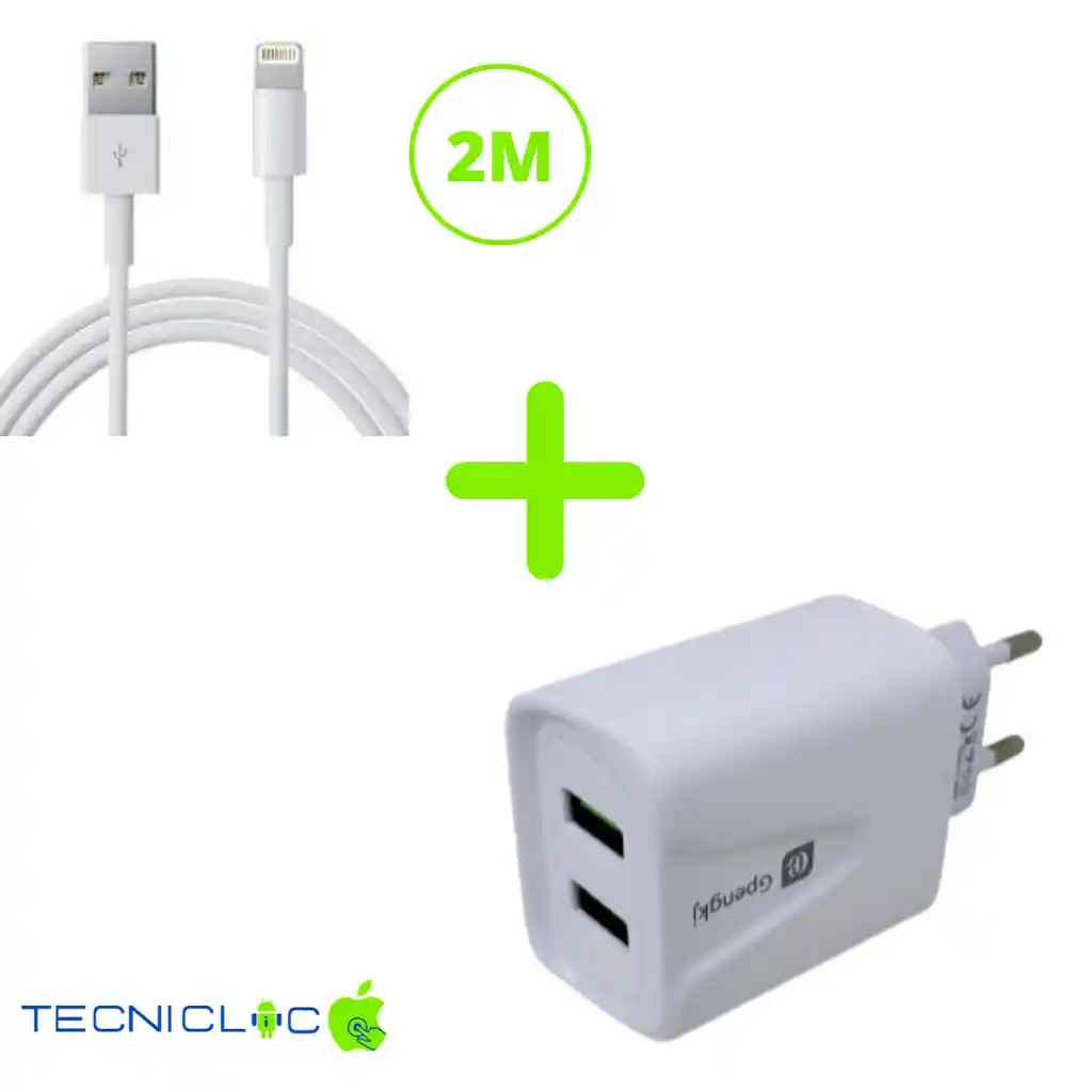 Cable Para Iphone 2 Metros Mas Adaptador De Carga