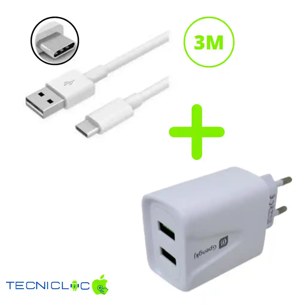 Cable Usb C De 3 Metros Mas Adaptador De Carga