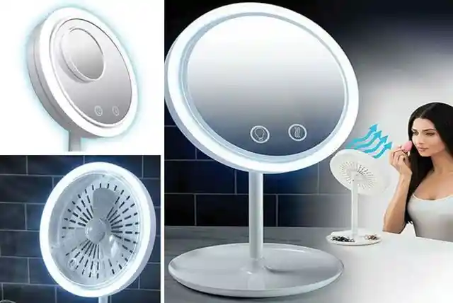 Espejo Led 3 En 1 Con Luz Led + Lupa 5x + Ventilador