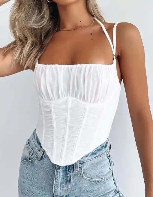 Basic Bustier Corset White Top Talla S