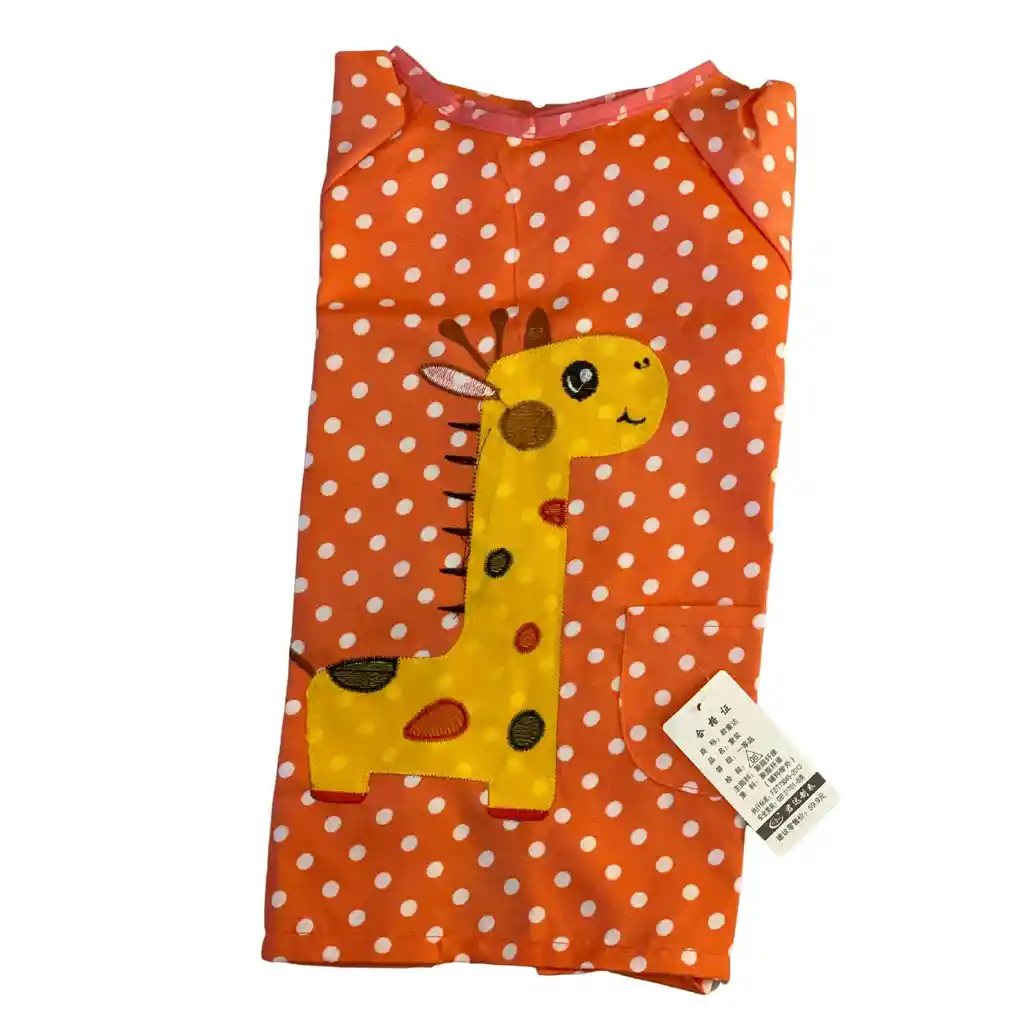 Delantal Bebés Y Niños Manga Larga Color Rosado Diseño Jirafa Sandía 9-36 Meses