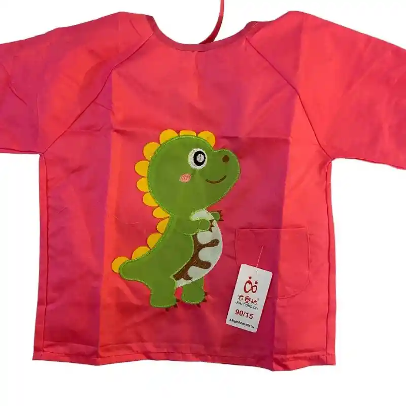 Delantal Bebés Y Niños Manga Larga Diseño Dino Color Rosado 9 -36 Meses