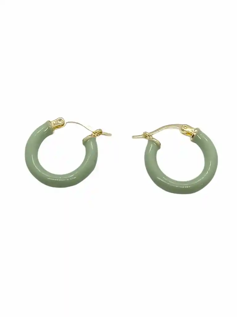 Argollas Hoop Medianas Chapados En Oro 14k Verde Menta