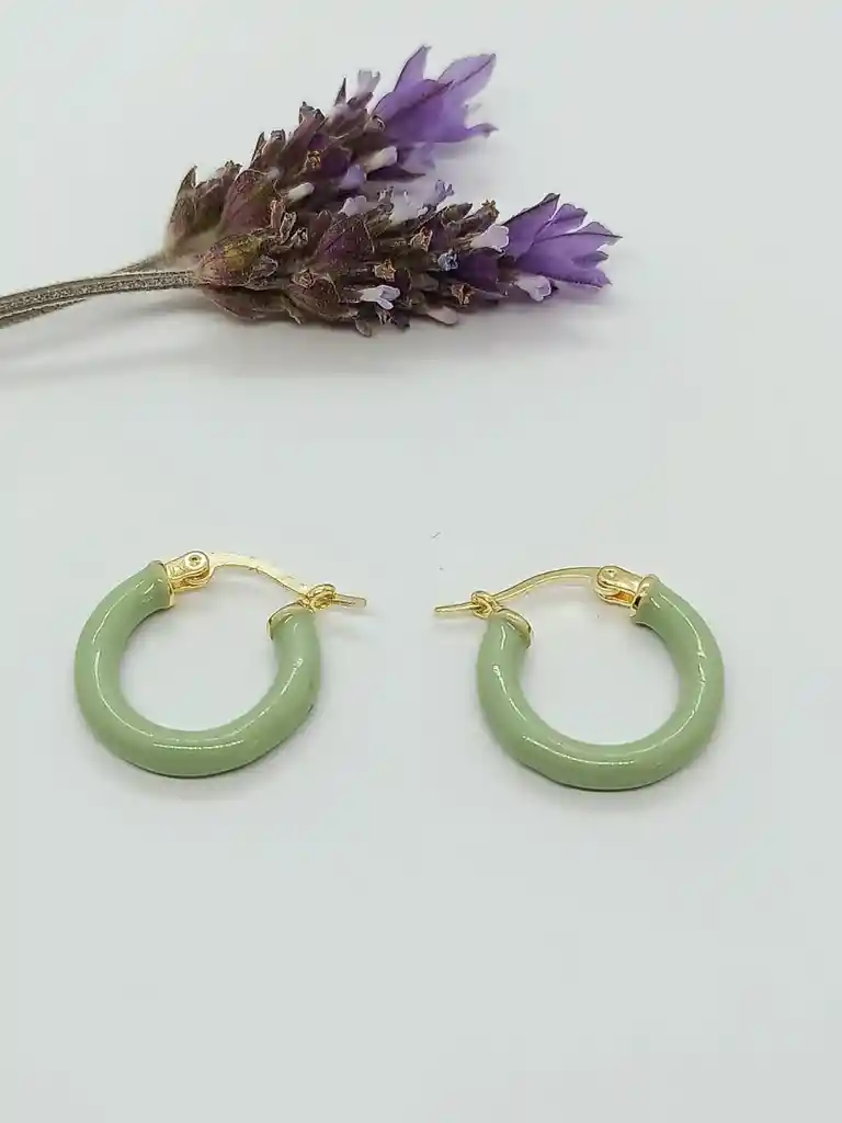 Argollas Hoop Medianas Chapados En Oro 14k Verde Menta