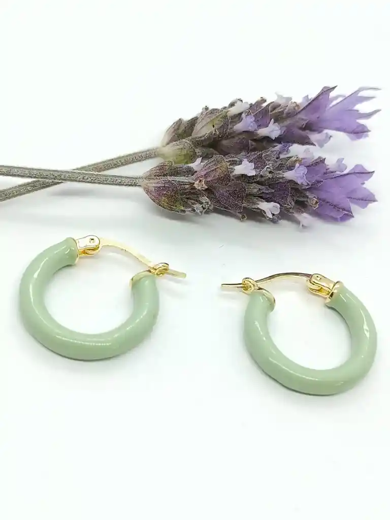 Argollas Hoop Medianas Chapados En Oro 14k Verde Menta