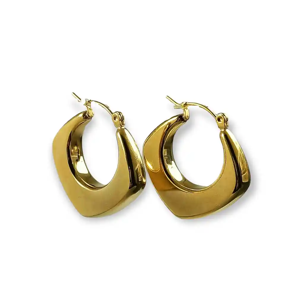 Aros Chunky Rombo Minimalista Chapado En Oro