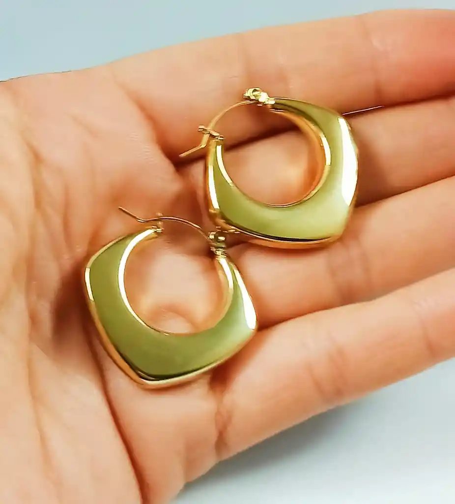 Aros Chunky Rombo Minimalista Chapado En Oro