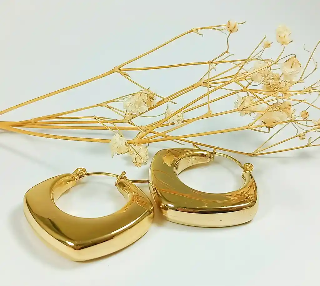 Aros Chunky Rombo Minimalista Chapado En Oro