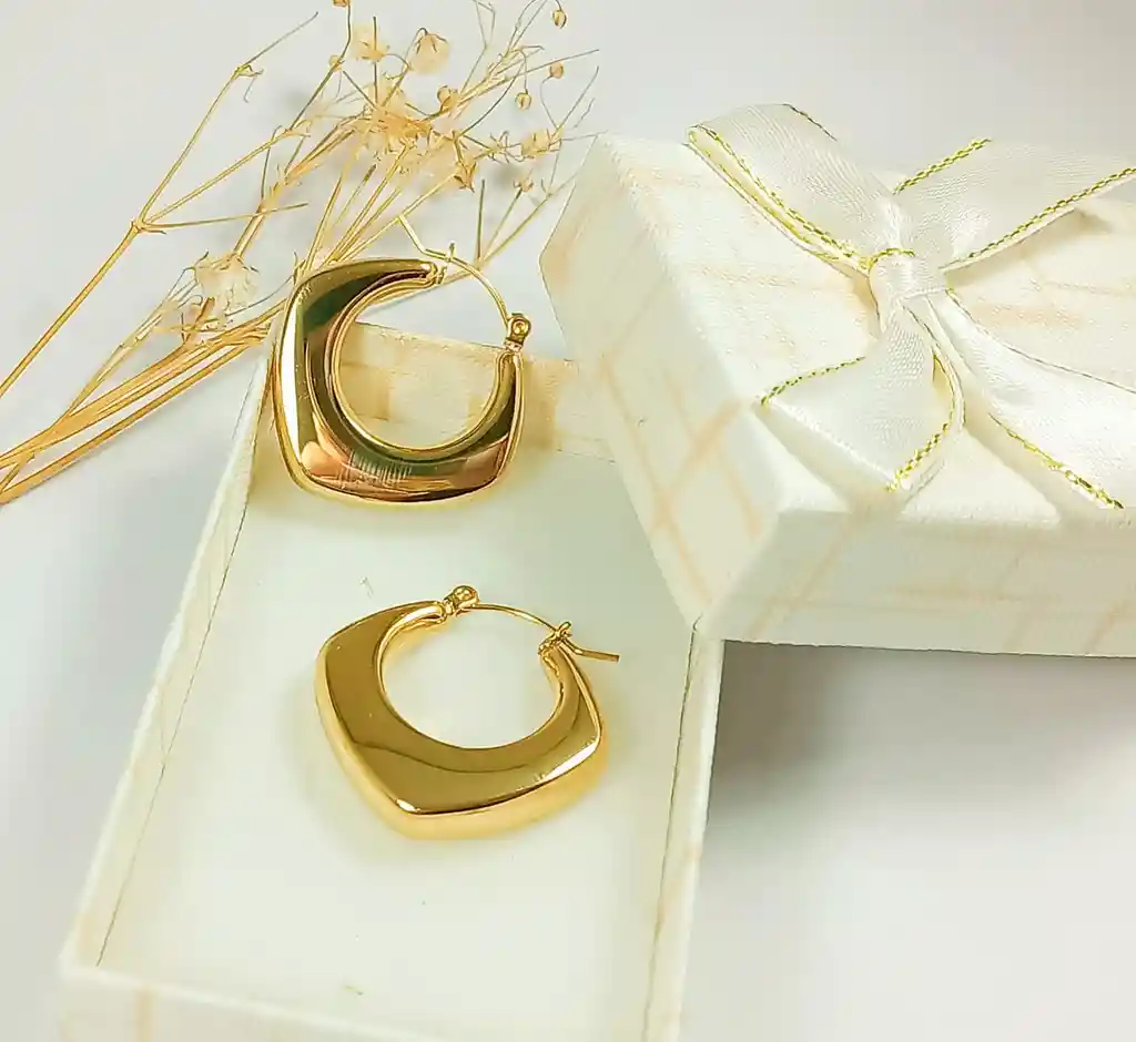 Aros Chunky Rombo Minimalista Chapado En Oro