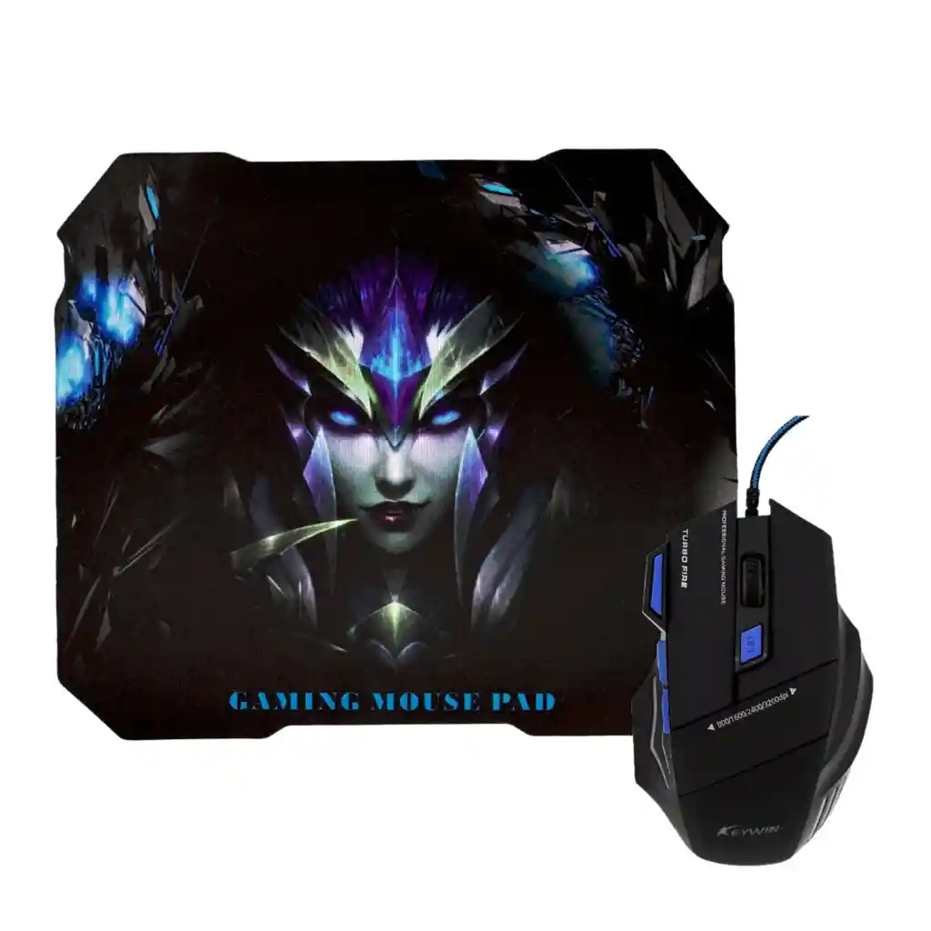 Kit Mouse Gamer Mousepad Ergonomico Azul