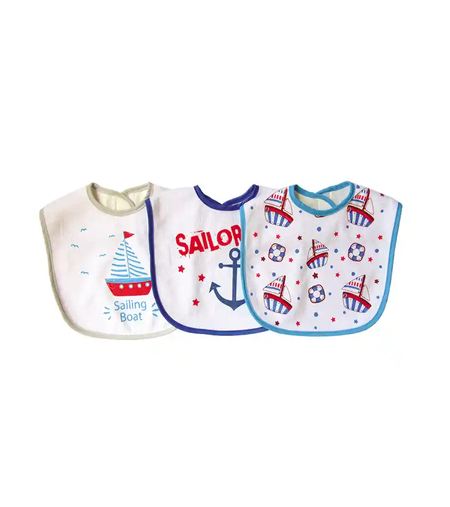 Set De 3 Baberos Impermeables Talla Xl Celeste