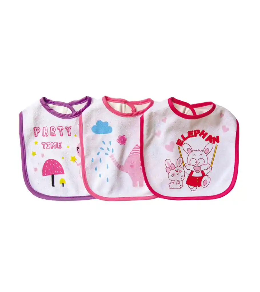 Set De 3 Baberos Impermeables Talla L Rosado