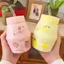 Taza Estilo Botella Leche Diseño Frutas Con Bombilla Piña