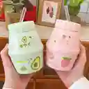 Taza Estilo Botella Leche Diseño Frutas Con Bombilla Frutilla